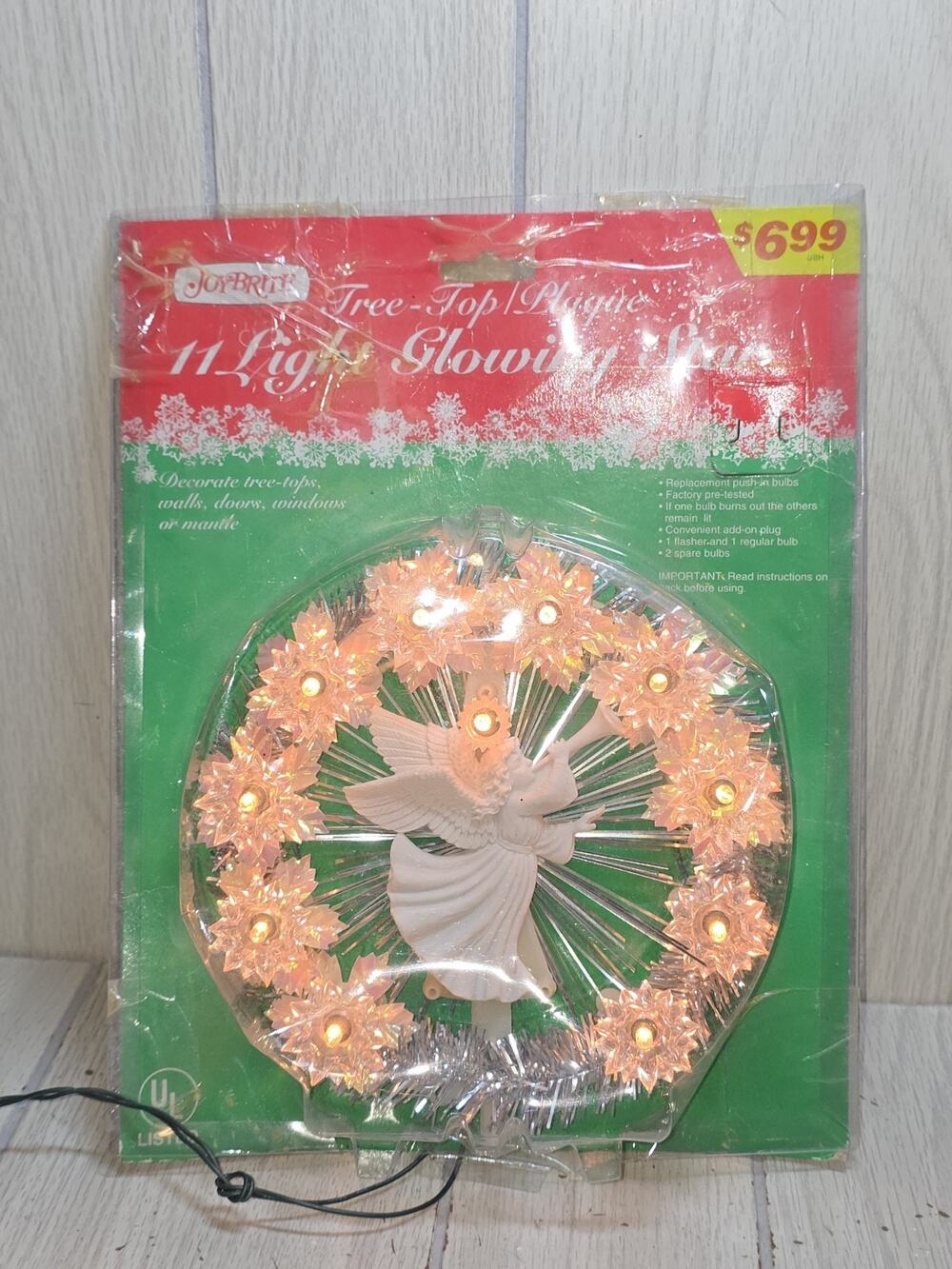 Vtg Lighted Electric Christmas Tree Topper Starburst Wreath With Angel Tinsel 7"